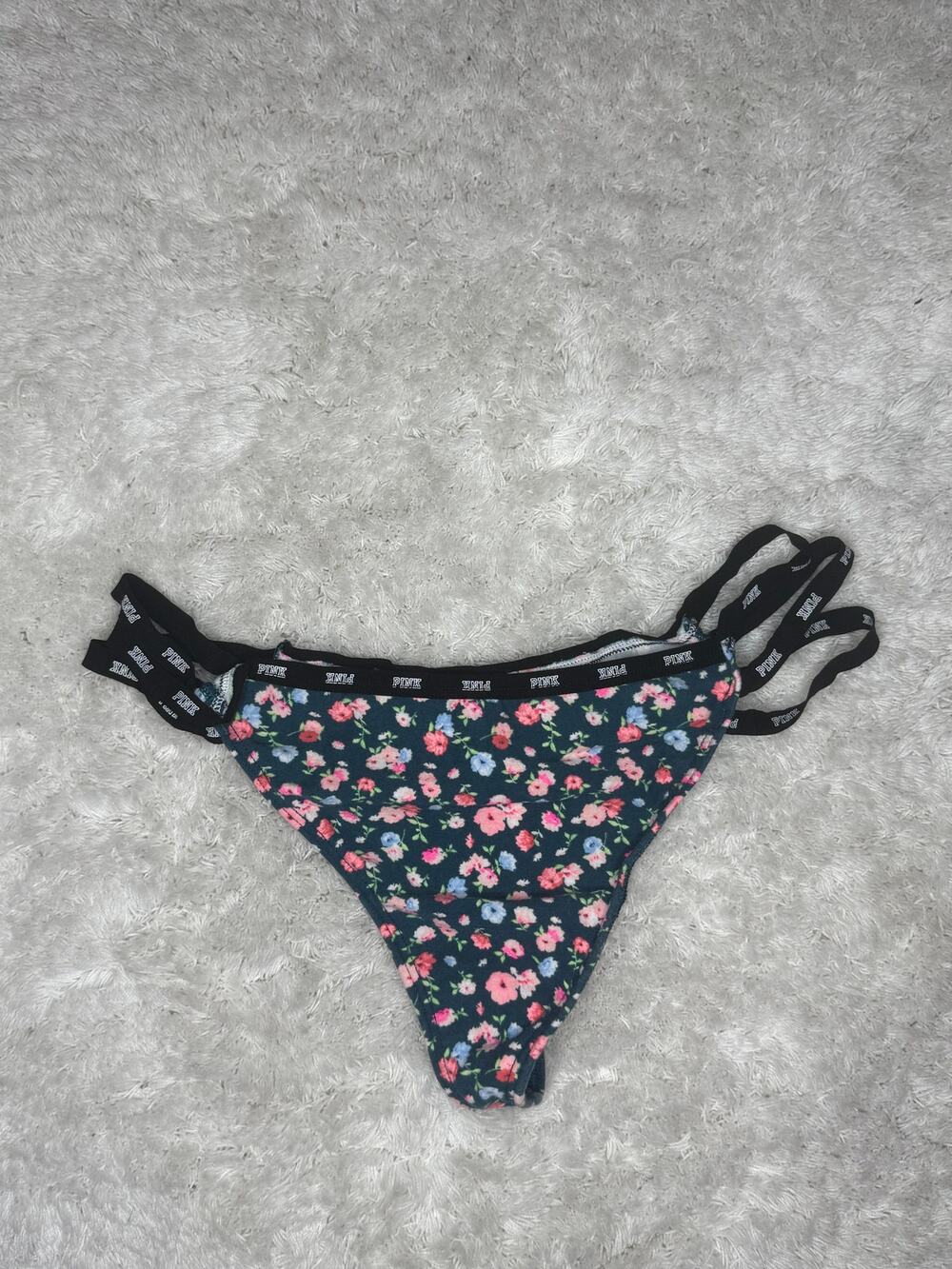 PINK Victoria’s Secret Floral Strappy Logo Waist Thong Size L